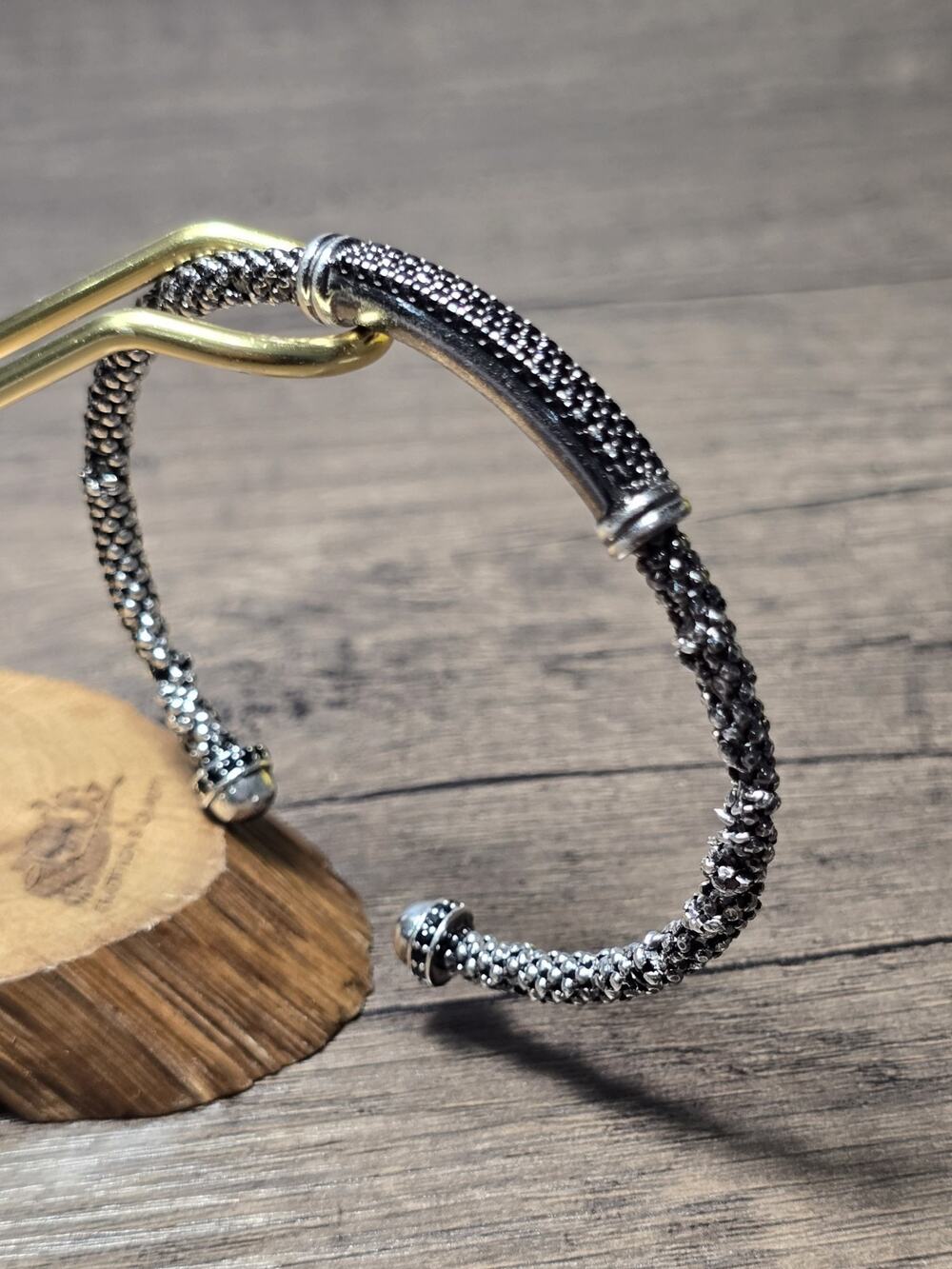 Milor Italy Men's Blackened Sterling Silver Spinel Gemstones cuff bracelet 4.5mm